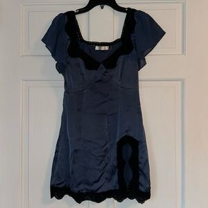 LoveShackFancy Navy and Black Slip Dress with Slit